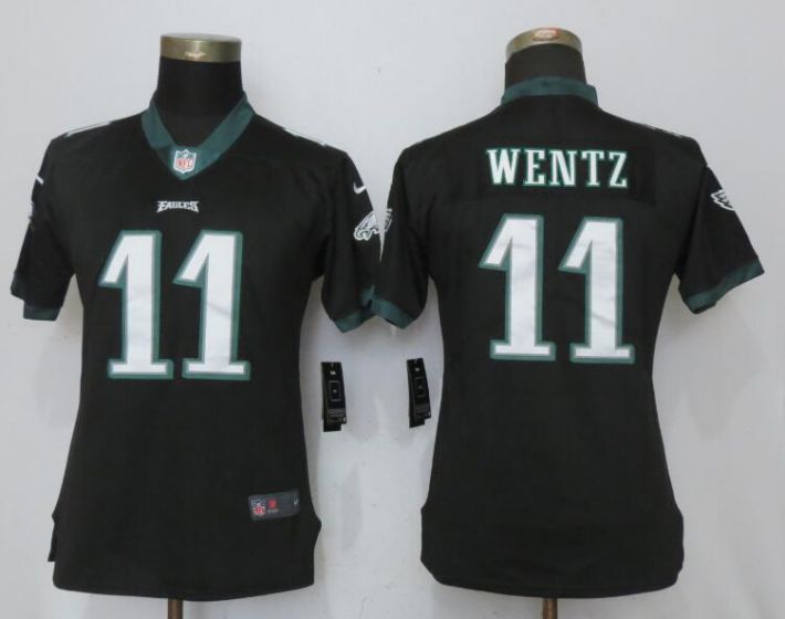 Women Philadelphia Eagles #11 Wentz Black Nike Vapor Untouchable Limited NFL Jerseys->->Women Jersey